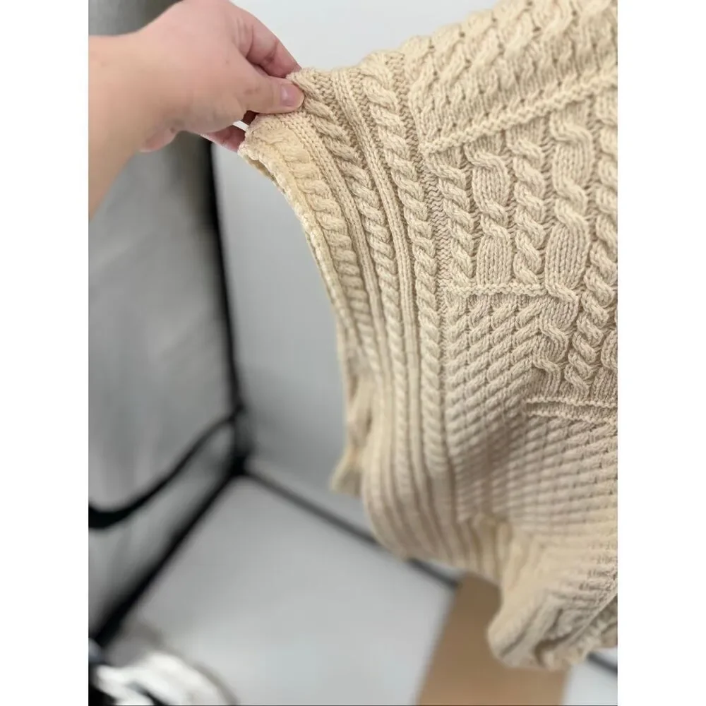 Carraig Donn Merino Wool Cable Knit Poncho Cape Turtleneck OS Made in Ireland